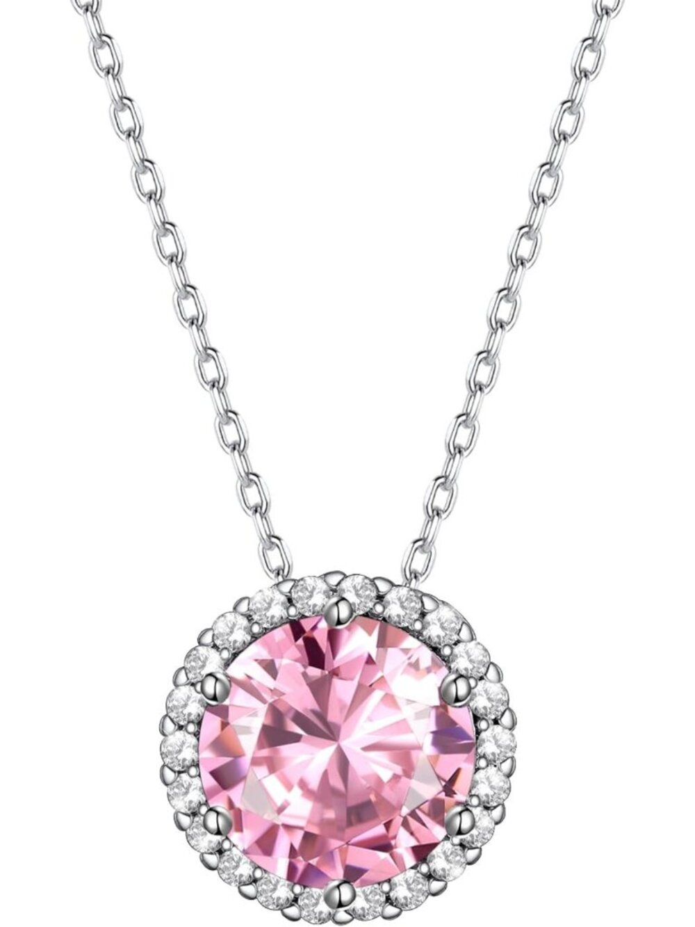 Sparkling 925 Sterling Silver Birthstone Necklace for Women - Heart/Round/Cube